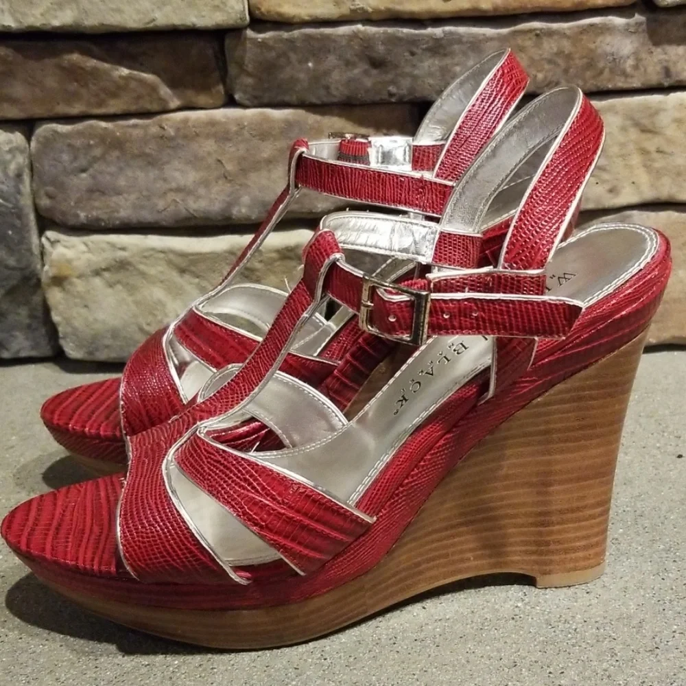 White House Black Market Red Wedge Sandals Size 8
